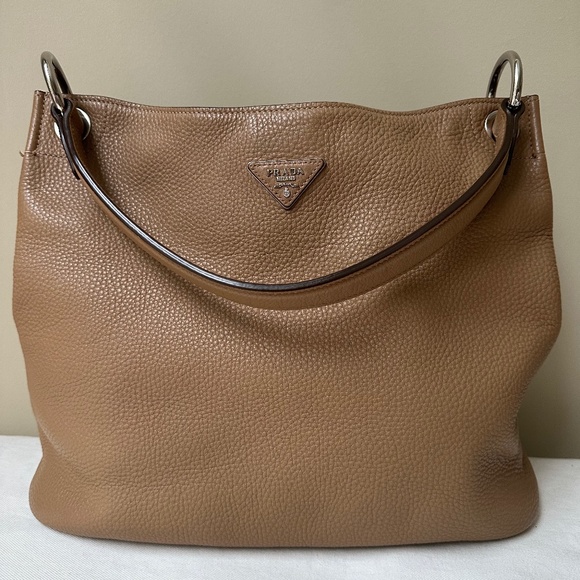 Prada Tan Soft Pebble Leather Shoulder Bag - Picture 1 of 11